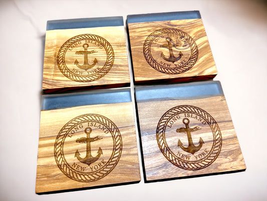 Coasters Long Island Anchor Olive Wood & Epoxy