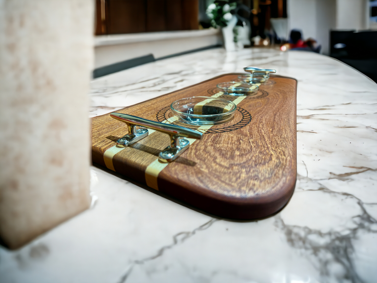 Nautical Rope Charcuterie Board w/3 Glass Bowls